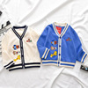 外贸日系miki春秋季男女童装卡通小熊学院风棒球针织开衫V领外套