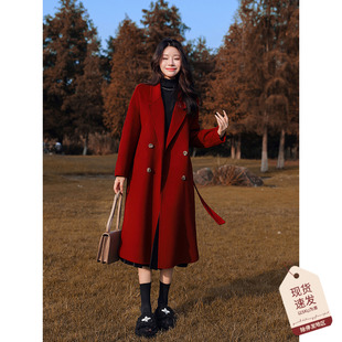 新年红色双面羊绒大衣女，高级感2024冬季全羊毛呢子外套圣诞款
