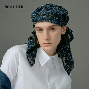 prohider颇嗨2024春季黑色，蓝色牛仔蕾丝头，巾帽包头帽(包头帽)男女