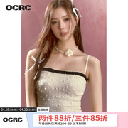 OCRC Official 拼接花边撞色小吊带女可调节肩带甜美修身打底上衣