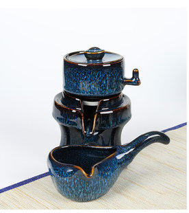 懒人茶具套装家用功夫简约现代自动石磨陶瓷，窑变天目创意旋转茶壶