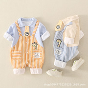 婴儿春秋衣服长袖，0-3个月男宝宝外出爬服6卡通满月新生连体衣春秋