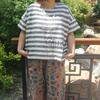 夏季短款大码棉麻t恤原创横条文艺，范字母(范，字母)短袖宽松女装上衣f109