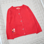 3-11春夏儿童女童洋气，红色刺绣花朵，纯棉针织开衫披肩上衣