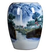 景德镇陶瓷器花瓶摆件名家，手绘窑变山水，图画筒新中式玄关装饰品