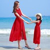 海边亲子装连衣裙2024夏季雪纺，三亚度假长裙洋气，母女装沙滩裙