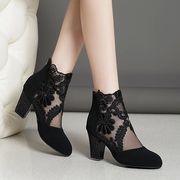2024 New Fashion Women High Heels Lace Flower Ankle Strap Ho