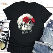 Rose Skull T shirt 2022夏季女装设计感玫瑰骷髅印花短袖T恤