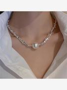 珍珠几何不规则拼接项链欧美夸张设计感小众锁骨链个性潮流项饰女