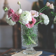 北欧花田《热衷》美式烛台，复古刻花大口鲜切花绿植水培玻璃花瓶