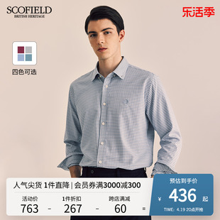 SCOFIELD男装春季商务长袖简约格子衬衫男士舒适时尚衬衣