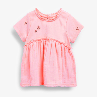 女童粉红色短袖t恤宝宝纯棉，绣花夏装儿童，韩版娃娃衫蕾丝立领上衣8