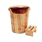 定制45足浴桶熏蒸杉木带盖洗脚木桶，足浴木桶高桶熏蒸泡脚木桶