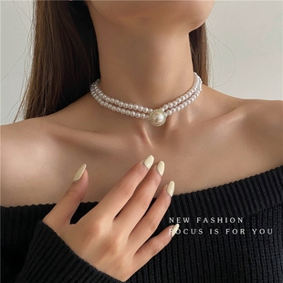 meiyicity双层小众设计轻奢复古珍珠，装饰项链女时尚百搭网红颈链