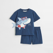 2023男童夏装套装深蓝鲨鱼男孩夏季纯棉短袖t恤儿童两件套潮8