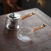 汇茶金泊侧把公道杯耐热玻璃茶壶透明金边分茶器茶漏套装家用茶海