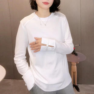 新中式国风白色长袖t恤女春季2024设计感小众拼接盘扣上衣潮