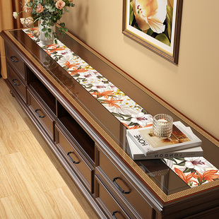 美式花卉风pvc电视柜桌布，透明软玻璃，餐边柜垫鞋柜台面垫子茶几垫