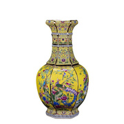 景德镇仿古董陶瓷器珐琅，彩花瓶新中式，乾隆客厅装饰品六方玄关摆件