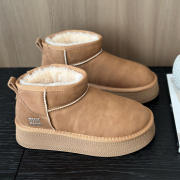 厚底冬季羊毛雪地靴女2023休闲棉靴保暖增高防滑户，外加绒短靴