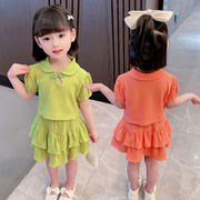 女童荷叶边套裙二件套2023夏季女宝宝洋气时尚套装中小儿童装