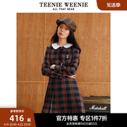 teenieweenie小熊奥莱秋冬学院风时尚圆领格子，百褶连衣裙女