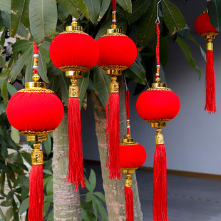 新年过年春节植绒小红灯笼，串盆景树上挂件，挂饰户外装饰布置用品