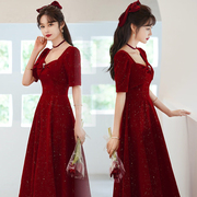 敬酒服短袖礼服端庄时尚大气显瘦连衣裙红色新娘回门便装平时可穿