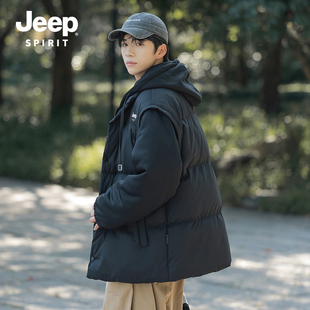 jeep吉普男士棉衣短款外套，2023冬季加绒加厚冬装潮牌防寒棉服