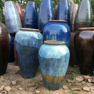 细长粗陶罐j园林景观，组合陶罐摆件做旧复古陶瓷，装饰摆设落地
