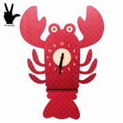 创意儿童房红色龙虾卡通木质摆幼儿园钟挂钟卡通创意钟表