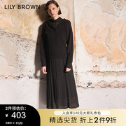 lilybrown秋冬中领露背蕾丝淑女连衣裙长裙lwfo215005