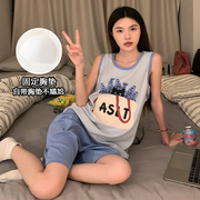睡衣女大童带胸垫夏季背心短裤12-13-15岁女孩高初中生防凸点套装