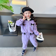女童库洛米套装秋冬2023韩版儿童卡通连帽冬装加绒加厚两件套