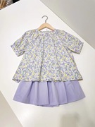 很好看女童夏季套装裙紫色甜美小碎花娃娃衫花苞裙裤两件套全棉