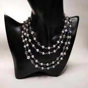 手工原创天然淡水珍珠水晶毛衣链气质优雅多层超长款项链小众设计