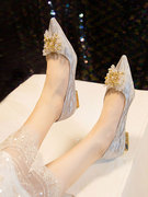 绝美婚鞋平底孕妇新娘结婚法式亮闪闪水晶鞋平时可穿伴娘礼服单鞋