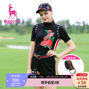春夏SVG高尔夫服装黑色短袖印花连衣裙收腰复古名媛女士女裙