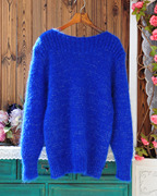 日本制气质宝蓝长马海毛，安哥拉山羊毛一字领套头，毛衣保暖打底衫