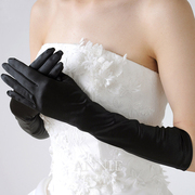 结婚新娘婚纱礼服晚宴会，黑色素缎面丝绒手套，弹力手套长款lolita