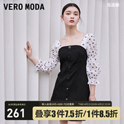 Vero Moda连衣裙2023早秋气质甜美显瘦小黑裙泡泡袖牛仔裙