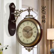 壁挂表欧式钟大厅(钟大厅，)美式双面挂钟时钟吊复古客厅实木墙中式钟表