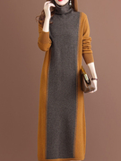 堆堆领撞色长款100%纯羊毛，毛衣打底裙，秋冬女高端针织羊绒衫连衣裙