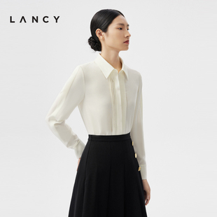 lancy朗姿2024春季修身醋酸，正装白衬衫女气质通勤ol职业上衣