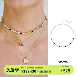 授权FEDOMA黑宝石白水晶镶嵌bling高级小众锁骨项链