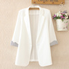 垂感雪纺小西装外套女春夏白色七分袖，一粒扣韩版小个子薄款上衣潮