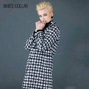 白领黑白格羊毛双面西服领两粒扣长袖中大衣OL-LOVM20-920