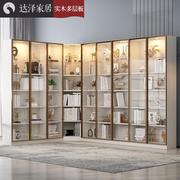 轻奢后现代实木转角白色书柜自由组合书架带玻璃门办公书橱饰品