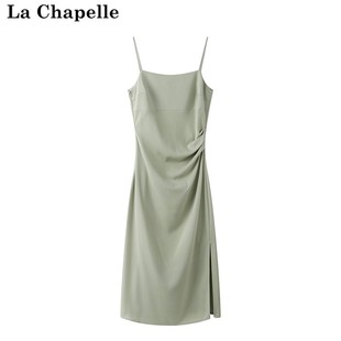 拉夏贝尔lachapelle夏季纯色吊带裙收腰开叉中长显瘦连衣裙