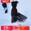 AUI黑色设计感蕾丝雪纺连衣裙女2024夏季气质轻熟风无袖长裙